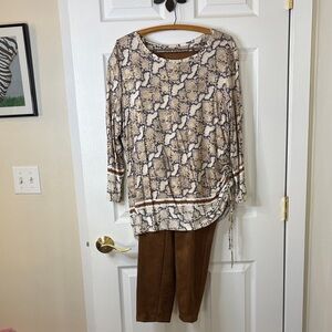 Ruby Rd. Snake Print Top with Coordinating Marc New York Faux Suede Pants sz Lg